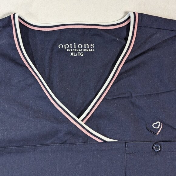 OPTIONS INTERNATIONAL NURSE SCRUB TOP SHIRT SHORT SLEEVE PINK AND BLUE SIZE XL - Picture 15 of 16